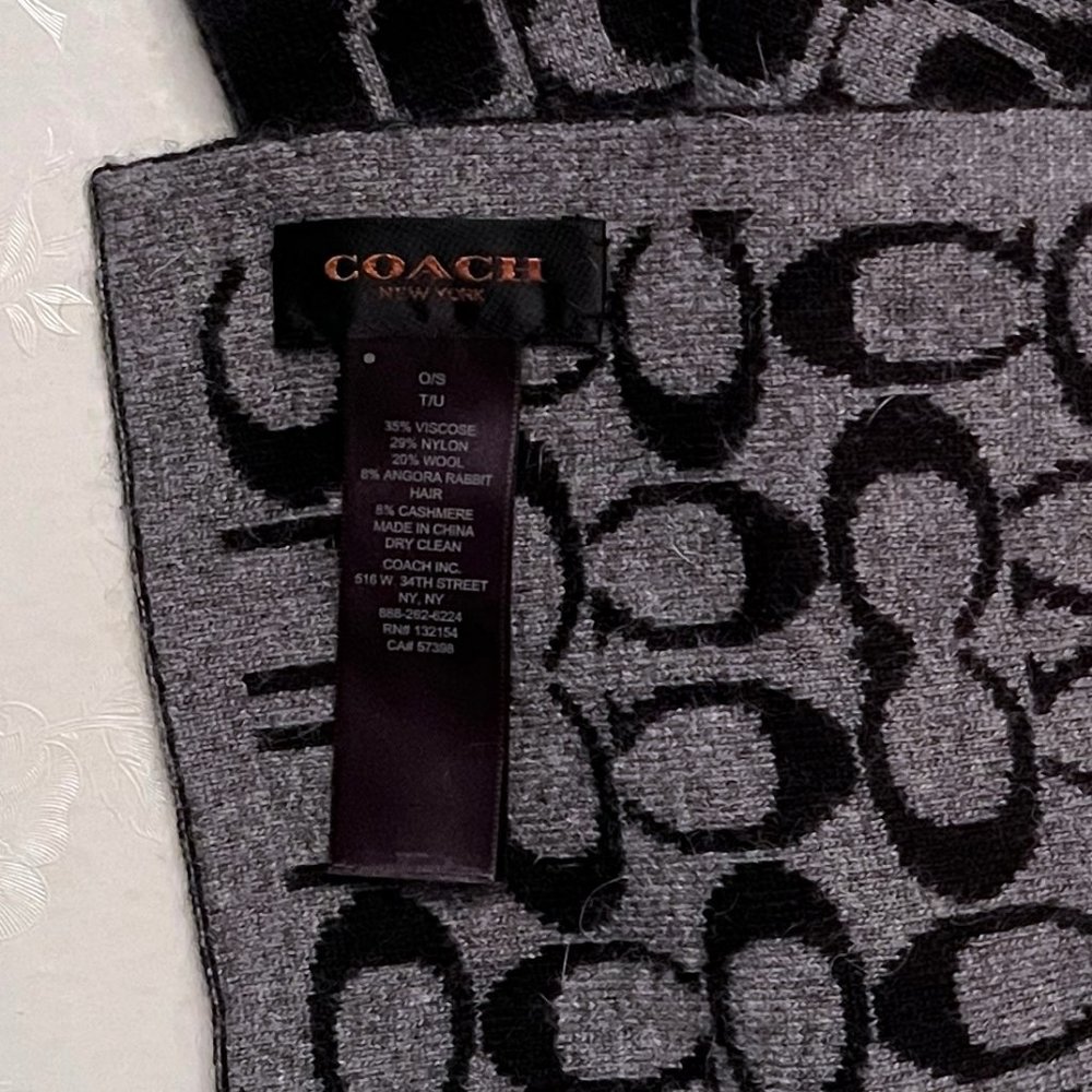 NEW Coach Scarf Wool Cashmere Viscose Black Gray NWOT - Picture 2 of 4